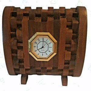 Wooden Clock Unique Possibly Hand Made Needs Battery